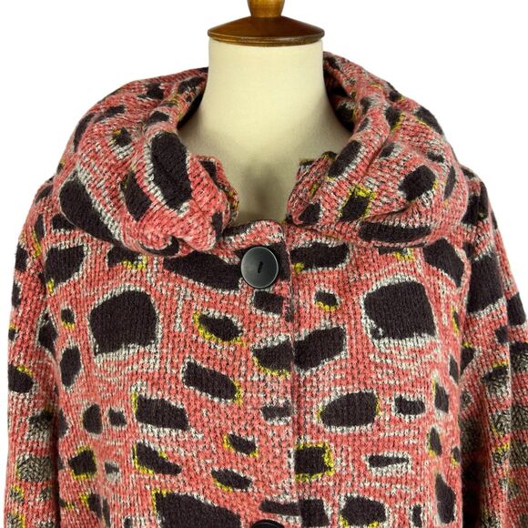 Damee Multicolor Abstract Animal Print Button 3/4 Sleeve Sweater XL Boho Hippie - Picture 2 of 13